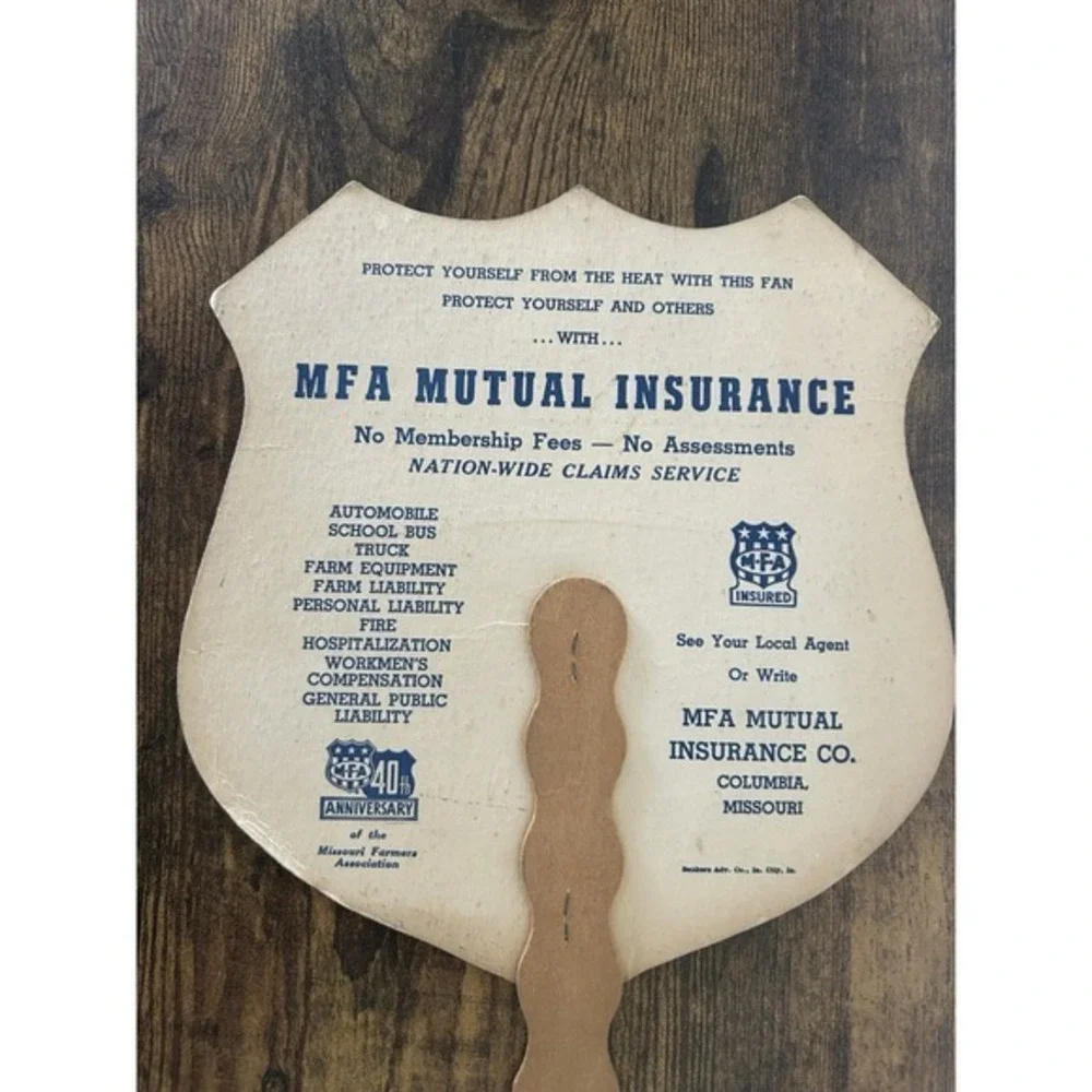 Vintage MFA Farming Feed Mutual‎ Insurance Co Columbia Missouri Hand Fan